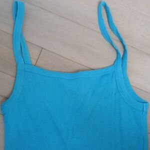 Blue Ribbed CROPPED Tank Top